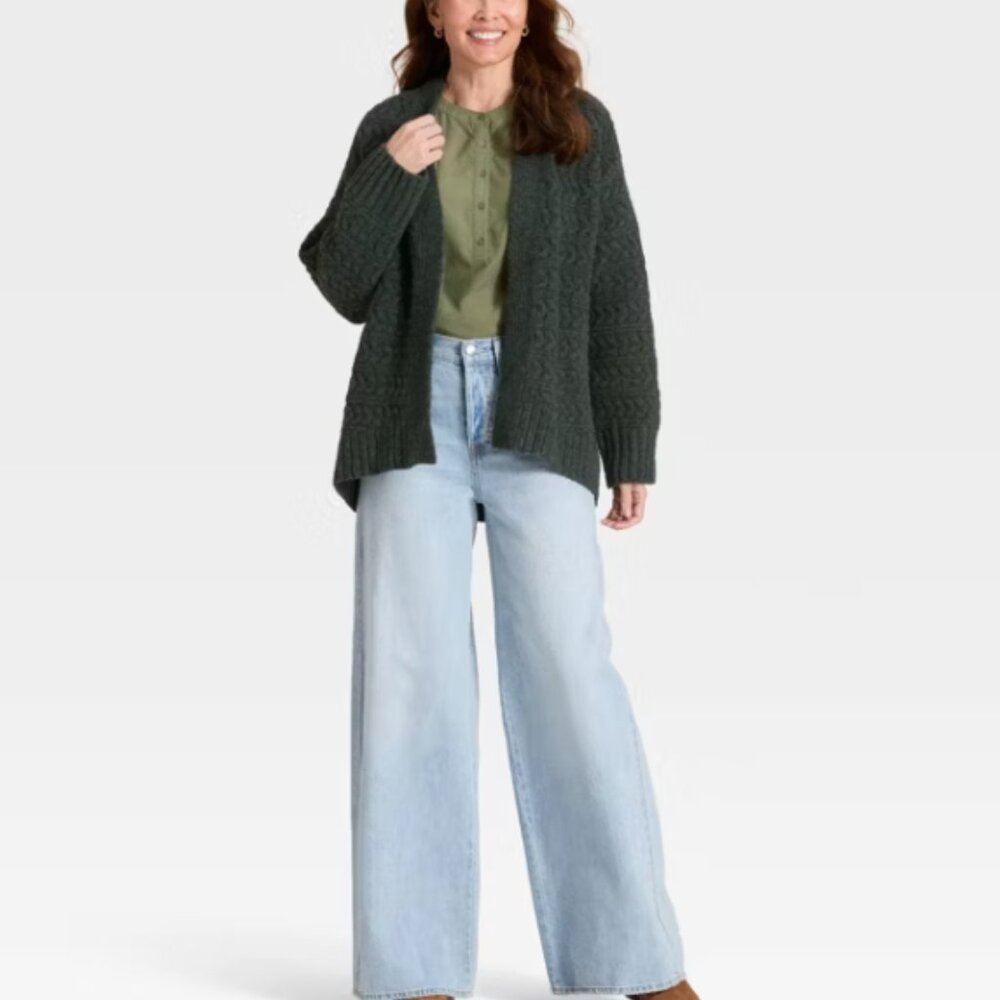 Cozy Forest Green Knit Cardigan
